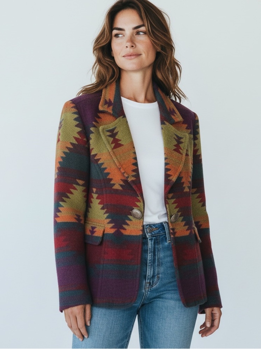 Coldwater Creek Multicolor Aztec Southwestern Geometric Blazer Sz Med